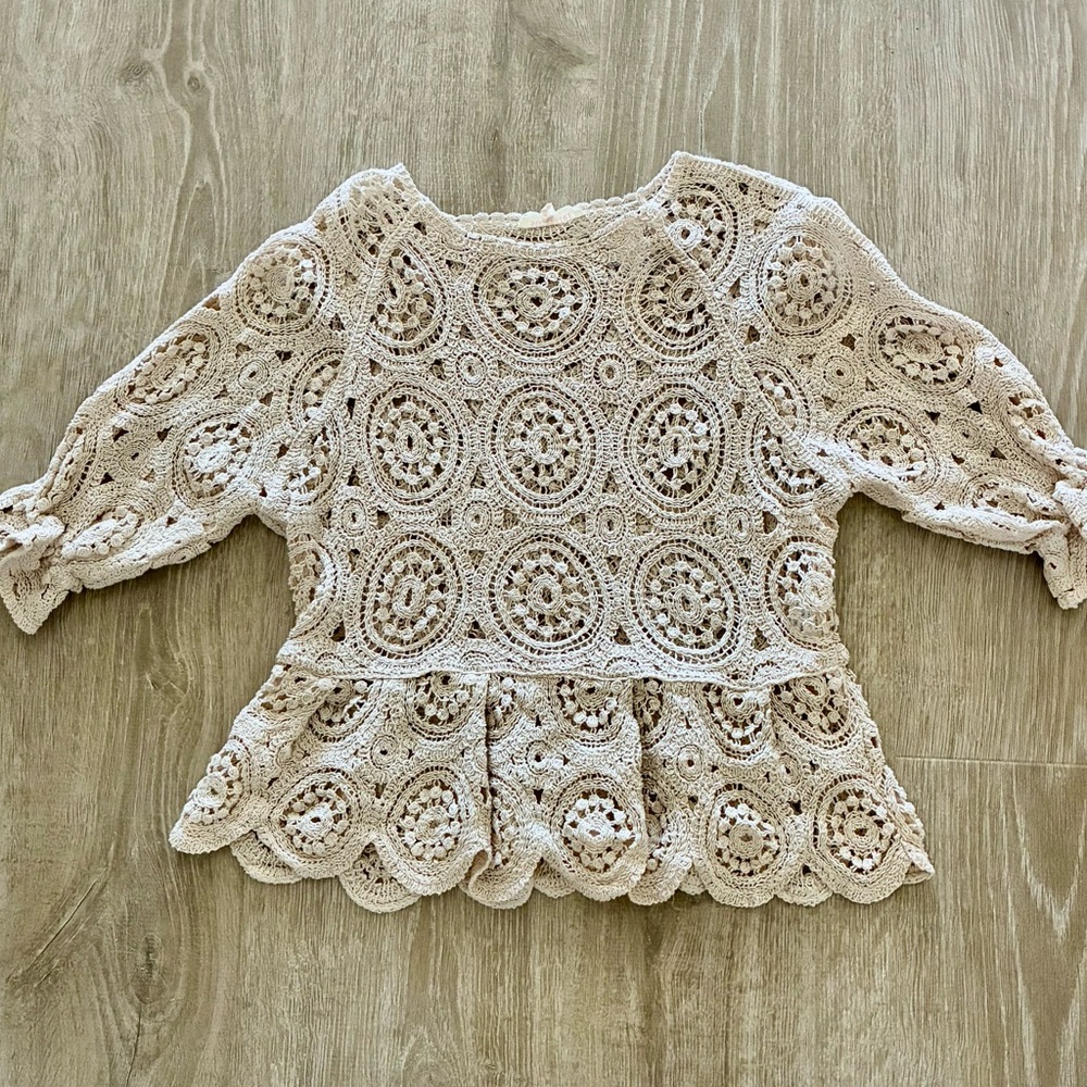 Solitaire Cream Crochet Lace Peplum Top | Boho Chic | Size Medium